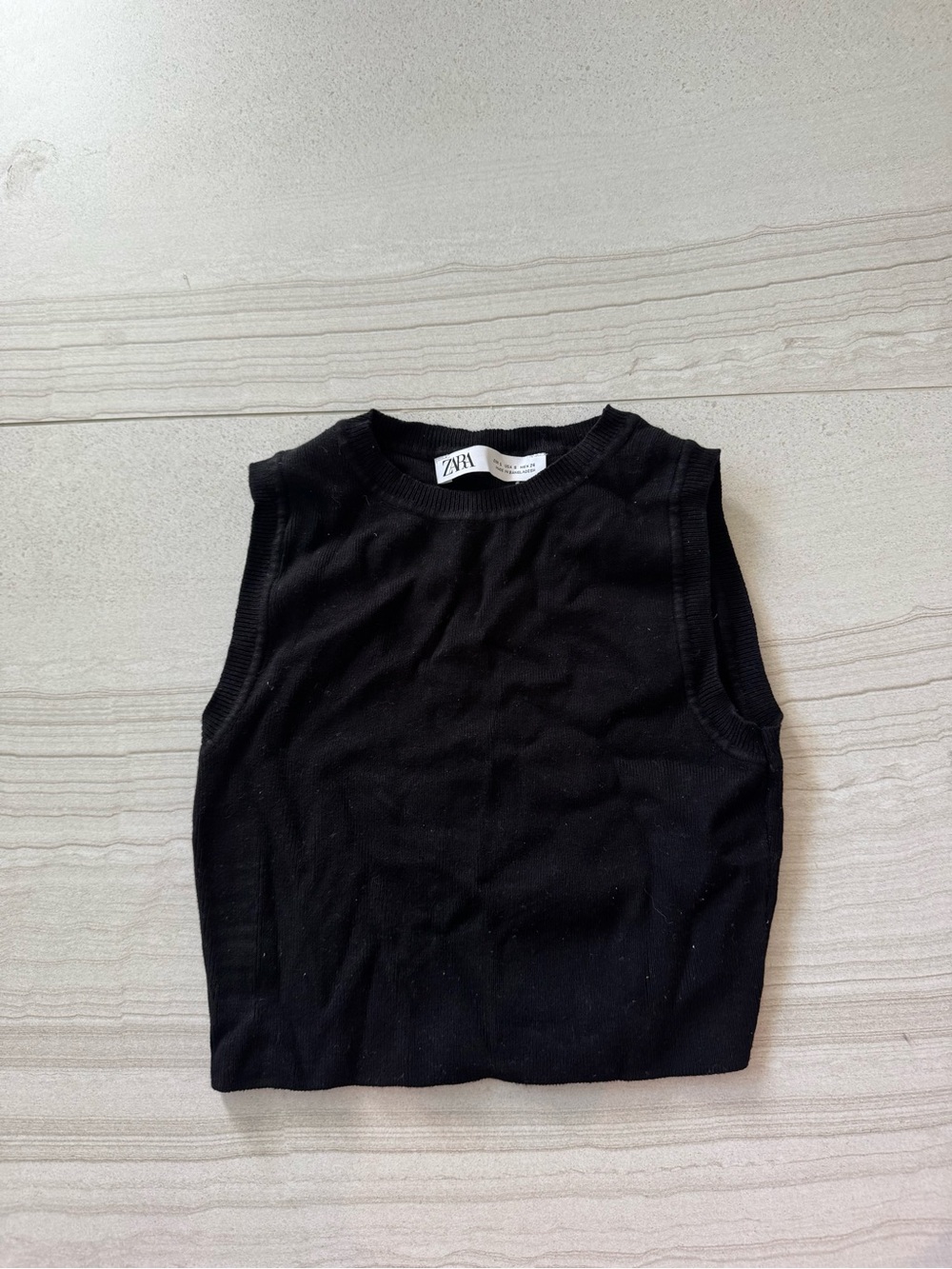 Zara Black Ribbed Crew Neck Crop Top